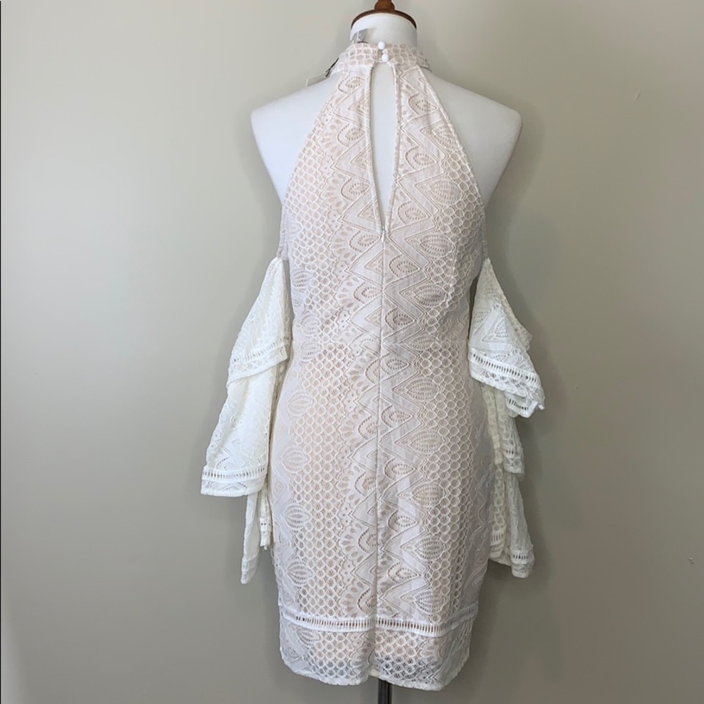 BLITHE White Lace Cold Shoulder Plunge Dress L - Picture 5 of 9